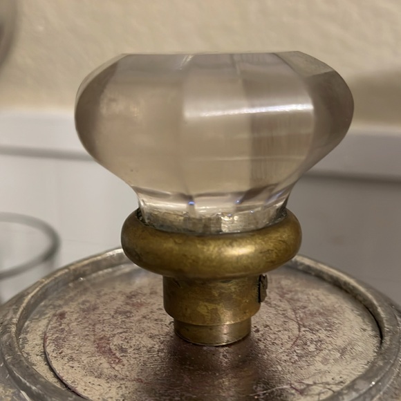Antique Salvage Octagonal Crystal Glass Door Knob with Brass Base - Picture 4 of 9